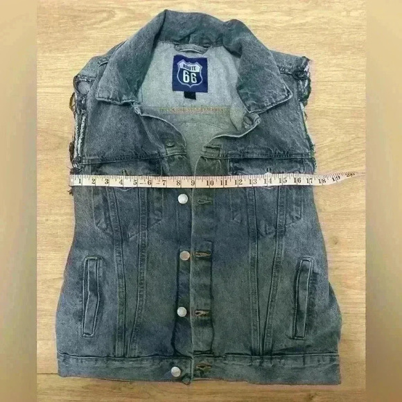 Vintage Route 66 Denim Cutoff Jacket Vest Custom With Skull And Vans Patch M - Picture 8 of 9